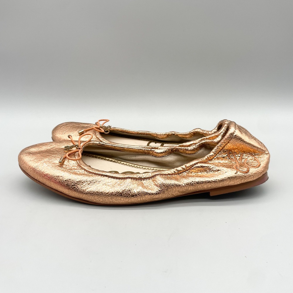 Sam Edelman Womens 9M Felicia Ballet Flats Rose Gold Metallic Leather Coquette - Picture 5 of 12
